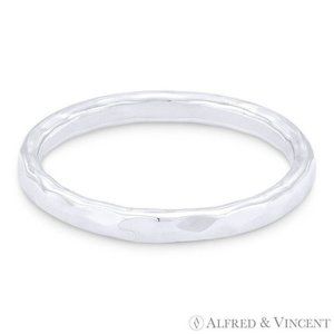 Hammered-Finish Stackable Fashion Ring in Solid .925 Sterling Silver - Size 6